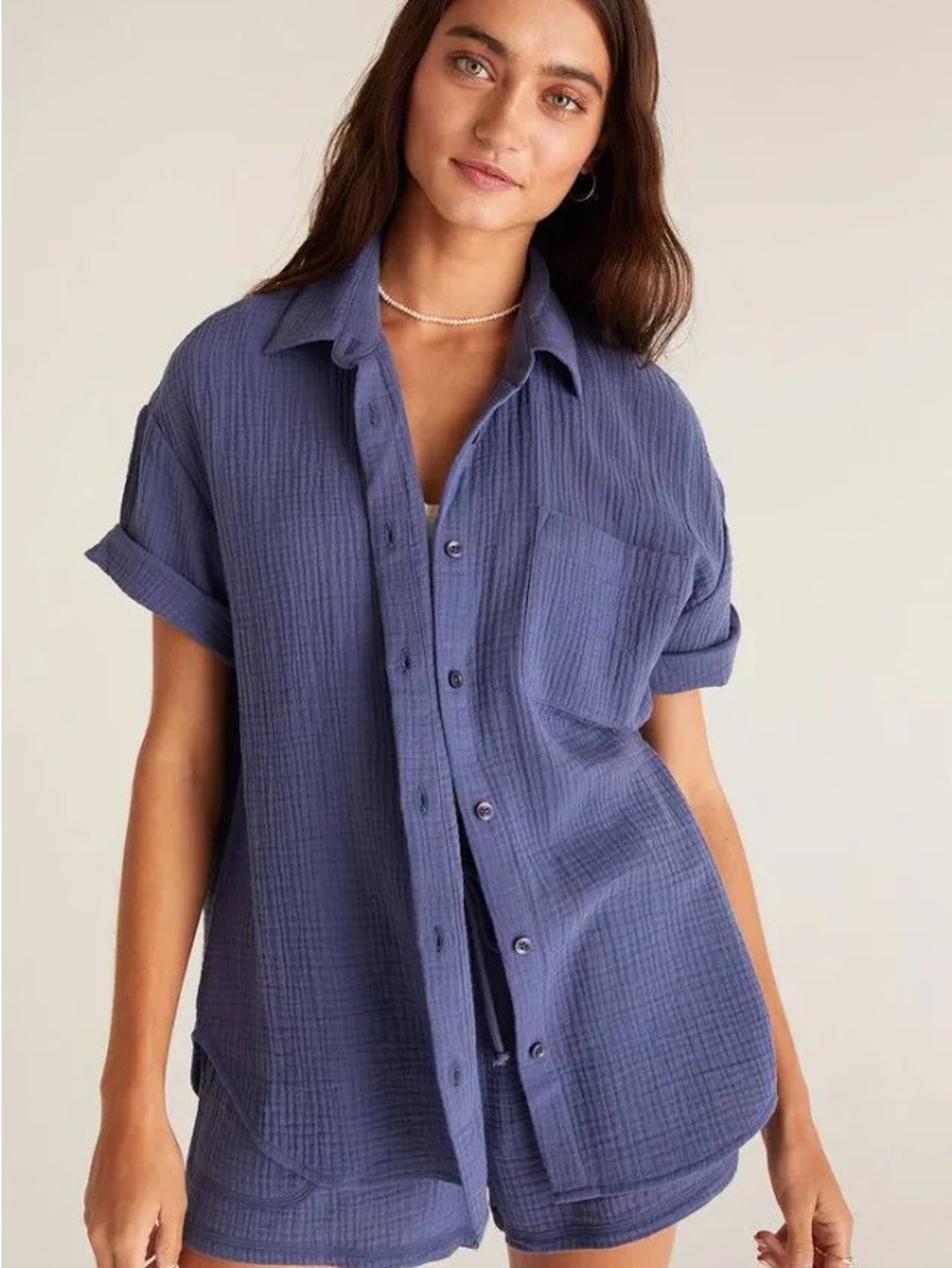 Z Supply NWT Sundown Gauze Cotton Indigo Blue Short Set Coastal Lounge Small